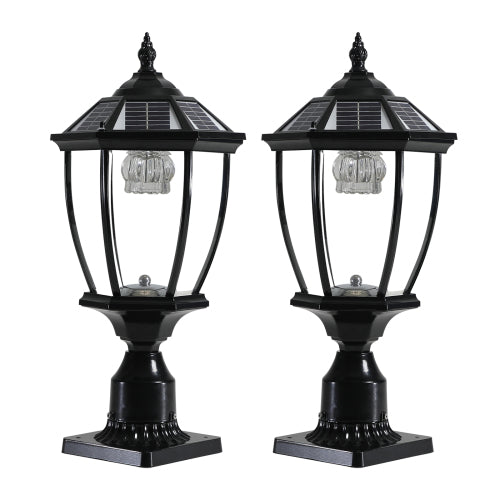 Black Solar Powered LED Outdoor Lantern, Vintage Garden Light With Elegant Glass Design For Pathways, Yards, And Patios 2-Pack