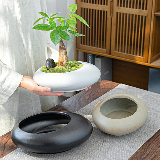 Ceramic Flower Pot On The Balcony In The Office