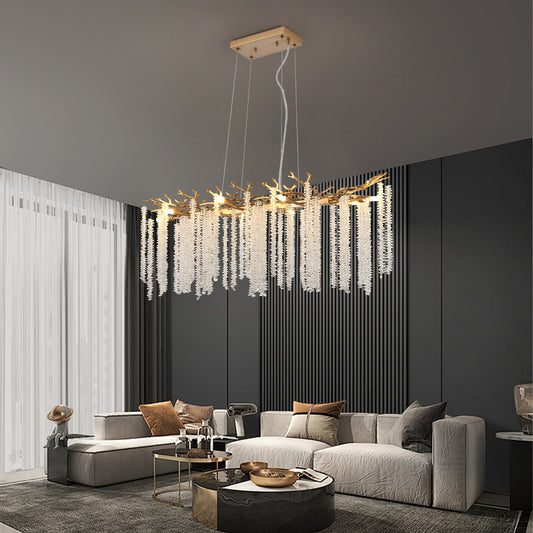 39-inch Modern Golden Pendant Light With Cascading Crystal Strands, Ideal For Living Room, Dining Room And Foyer, High-End Decorative Lighting Fixture Bulb Not Included